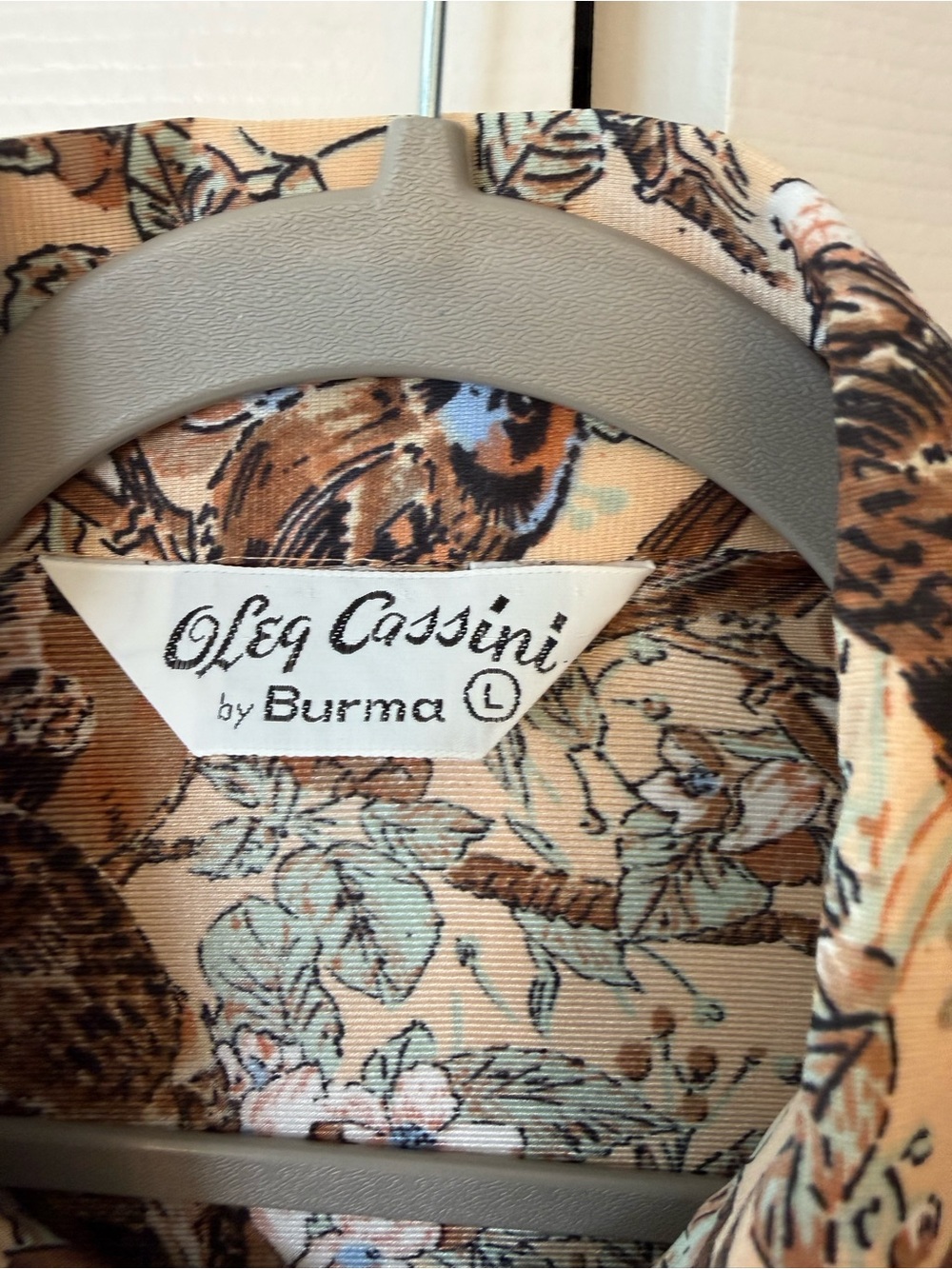 Vintage 1970s Oleg Cassini x Burma Disco Shirt Bird Print Button-Up L Excellent - Picture 2 of 4